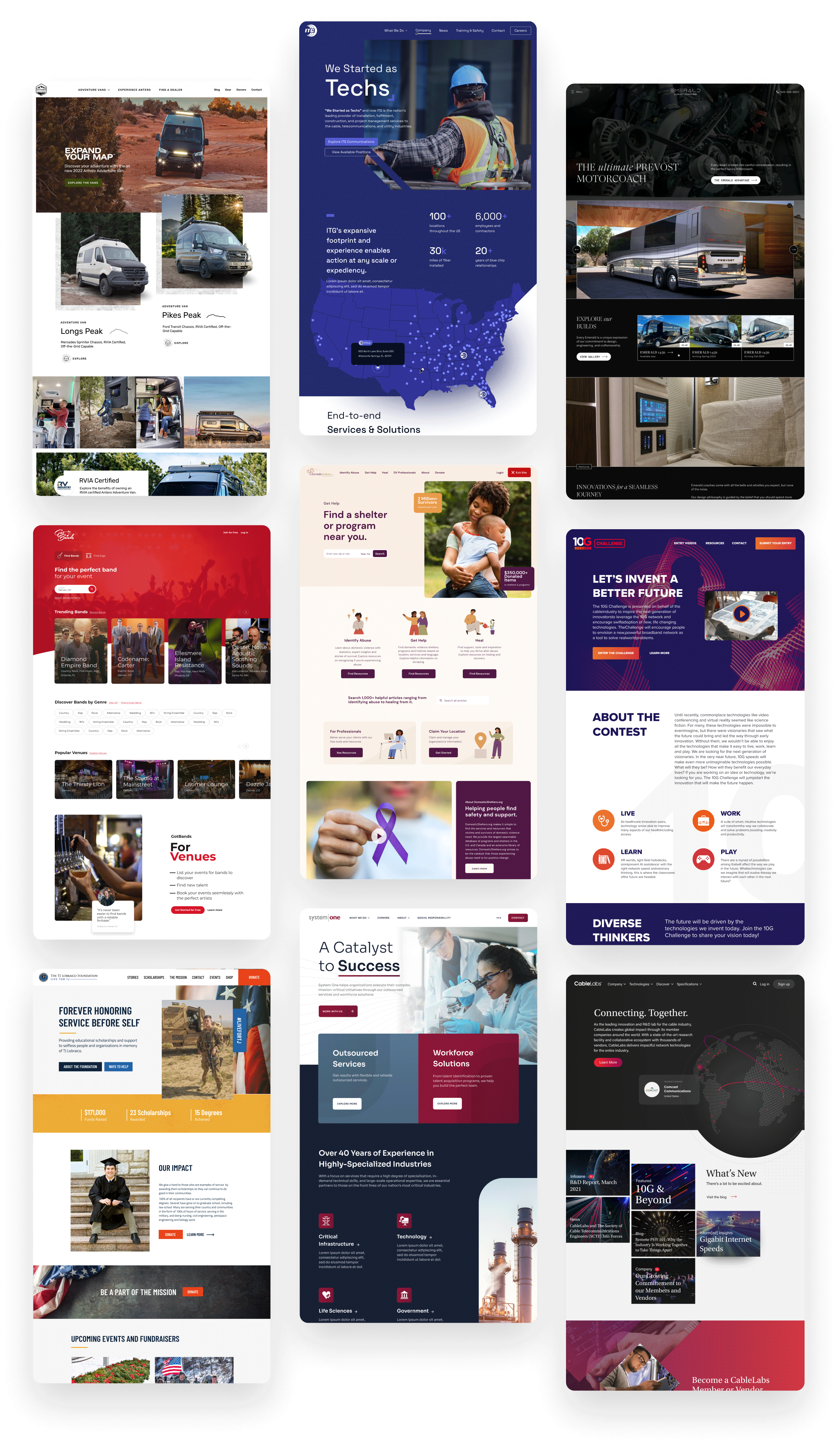 Grid of many beautiful websites